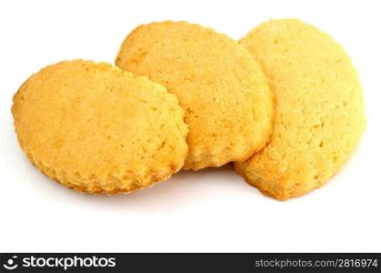 three shortbread cookies stacked isolated on white
