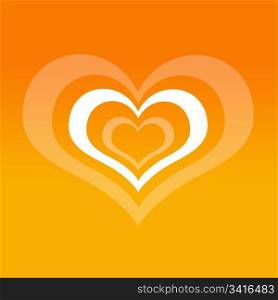 three simple hearts on orange background