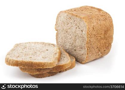 three slices of bread on white background