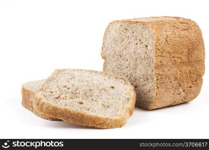 three slices of bread on white background