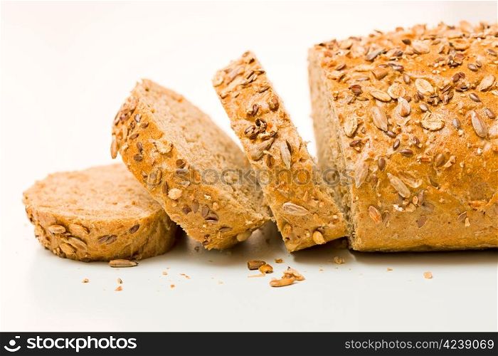 Three slices of healthy whole grain bread.