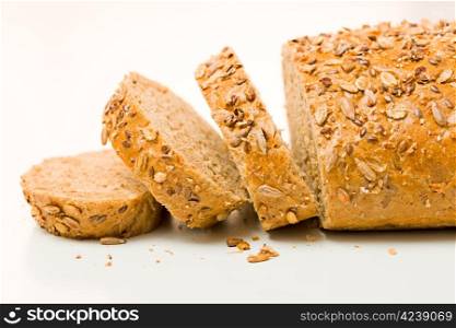 Three slices of healthy whole grain bread.