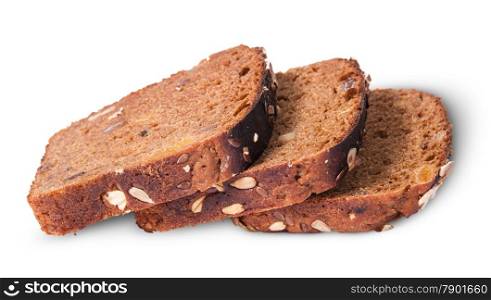 Three slices of unleavened bread laid out with seeds isolated on white background