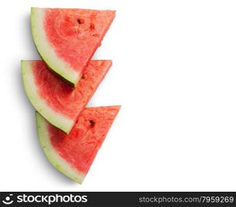 Three slices of watermelon on each other isolated on white background