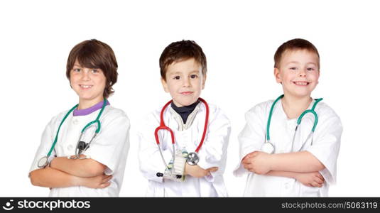 Three small doctors isolated on a white background