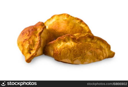 Three Small pies with stuffing pn white background