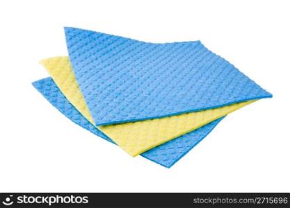 Three sponge cloths isolated on a white background