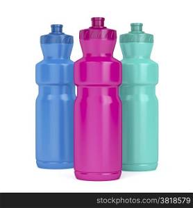 Three sport plastic bottles with different colors
