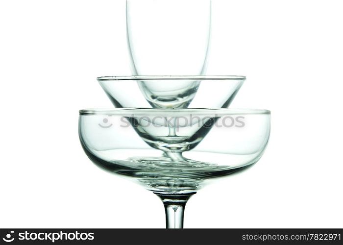 Three stacked glass. Isolated on white background shot in studio lighting.