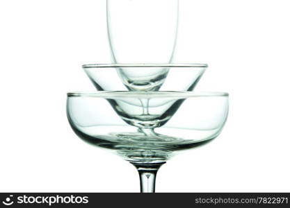 Three stacked glass. Isolated on white background shot in studio lighting.