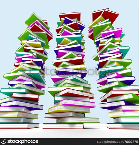 Three Stacks Of Books Representing Learning And Education. Three Stacks Of Books Represents Learning And Education