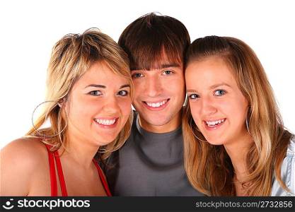 three teengers friends on white