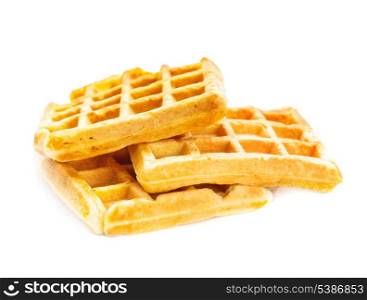 Three waffles isolated on a white background