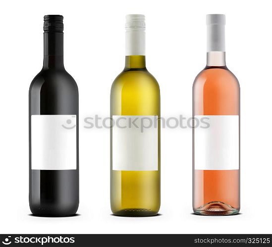 Three wine bottles isolated on white