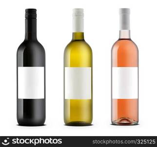 Three wine bottles isolated on white