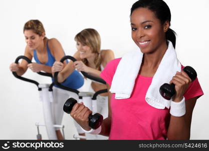 Three women at the gym.