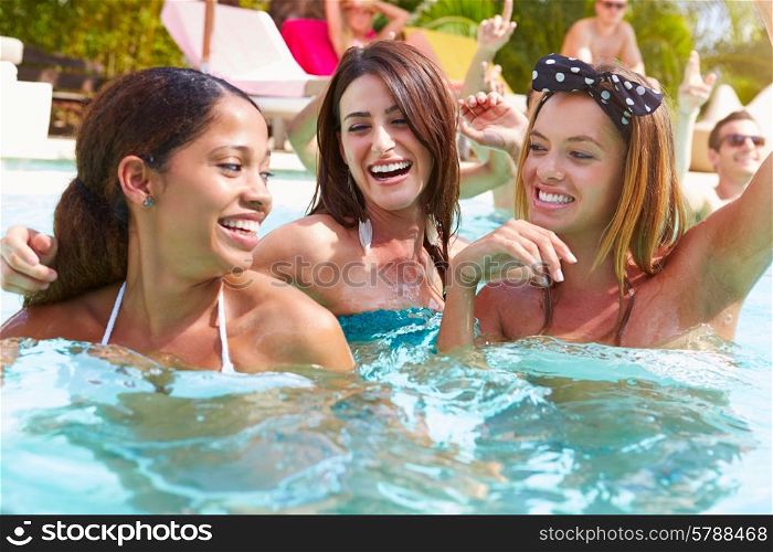 Three Women Having Fun In Swimming Pool