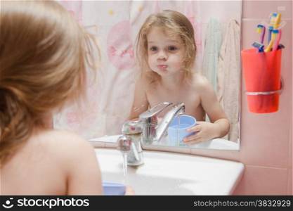 three year old girl to rinse your mouth after brushing your teeth in the bathroom
