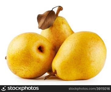 Three yellow juicy pears isolated on a white background