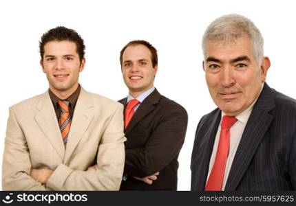 three young business men portrait on white