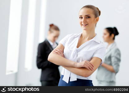 Three young business people laughing. Image of three young businesspeople laughing joyfully