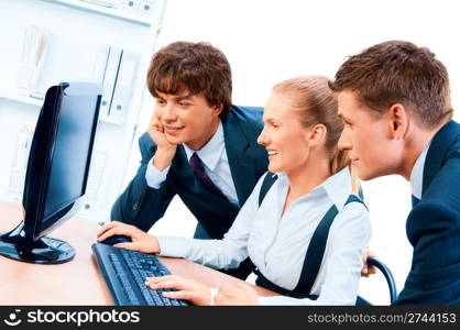 Three young successful businesspeople. Screen has a clipping path.