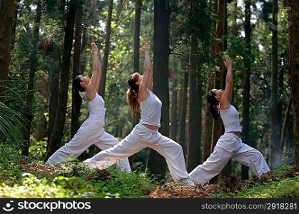 Three young women practising Kungfu