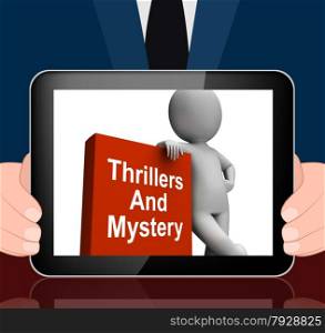 Thrillers and Mystery Book With Character Displaying Genre Fiction Books