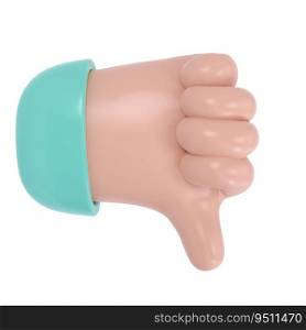 Thumb down 3d icon. Cartoon character hand dislike gesture. Business clip art social media isolated with clipping path. Approval concept illustration.. Thumb down 3d icon. Cartoon character hand dislike gesture. Business clip art social media isolated with clipping path. Approval concept illustration