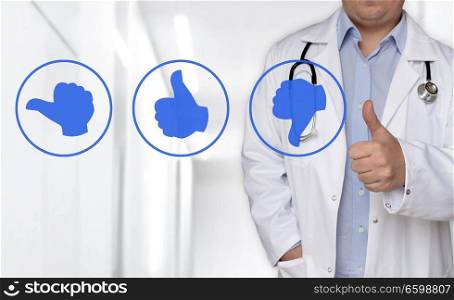 Thumb up icon concept and doctor with thumbs up.. Thumb up icon concept and doctor with thumbs up