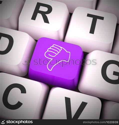 Thumbs Down button means no way or not at all. Rebuffing an idea and denial - 3d illustration. Thumbs Down Computer Key Showing Dislike Failure And False
