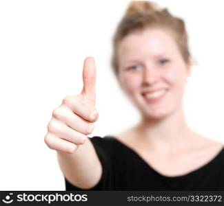 Thumbs up from a young woman