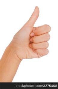 Thumbs up gesture. Woman&rsquo;s hand isolated on white background