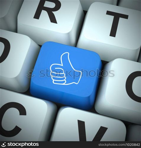 Thumbs up key means improved and contract permitted. Authority to go ahead with plans - 3d illustration. Thumbs Up Computer Key Showing Approval And Being A Fan
