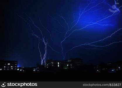 Thunder lightning rain storm in the rainy season