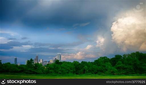 thunder storm clouds over charlotte skyline