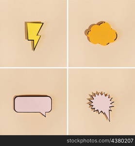 thunderbolt cloud explosion rectangular speech bubbles beige background