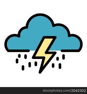 Thunderstorm cloud icon. Outline thunderstorm cloud vector icon color flat isolated. Thunderstorm cloud icon color outline vector