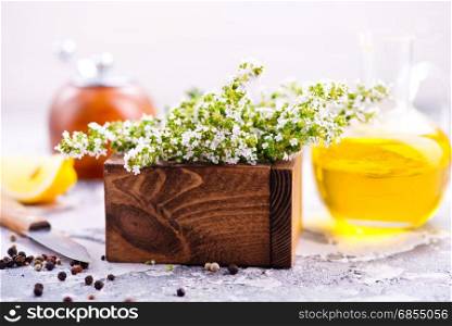 thyme and other spice on a table