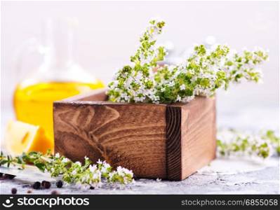 thyme and other spice on a table