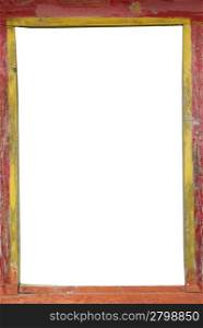 Tibetan empty wooden frame with isolated white space