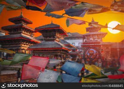 Tibetan flags. Ancient city in Kathmandu Valley. Nepal. Tibetan flags. Patan