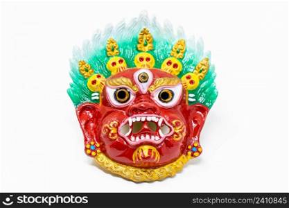 Tibetan Mask of Red Mahakala isolated ancient craft. Tibetan Mask of Red Mahakala isolated