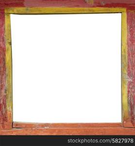Tibetan square empty wooden frame with isolated white space
