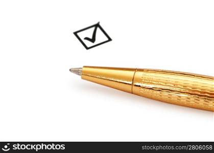 Tick box and pen isolated on white