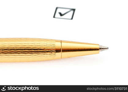 Tick box and pen isolated on white