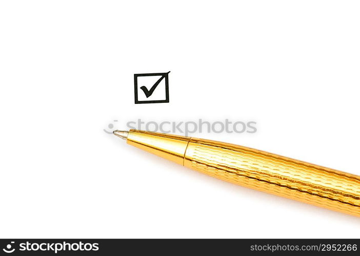 Tick in the box and golden pen