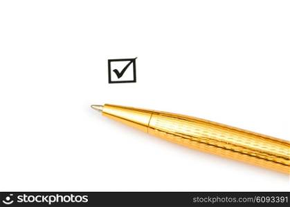 Tick in the box and golden pen