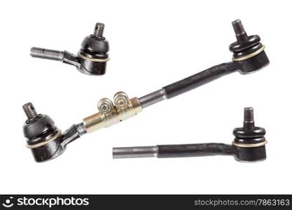 Tie rod assembly and Ball Joint isolated on white background. Collage.