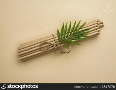 tied bamboo organic straws leaves